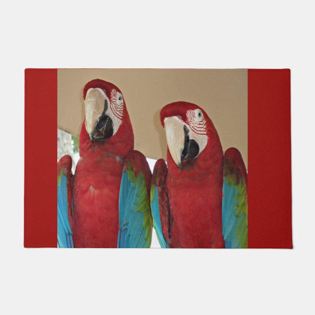 Scarlet Macaw Pair Tropical Entry Artwork Doormat (Front)
