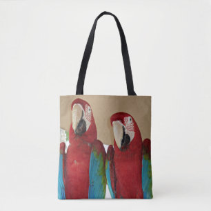 Scarlet Macaw Pair Tropical Messenger Illustration Tote Bag