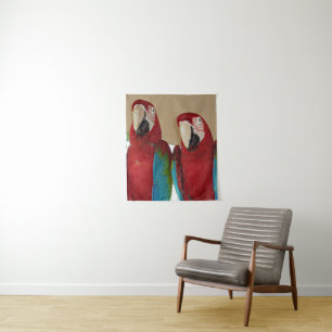 Scarlet Macaw Pair Tropical Wall Illustration Tapestry