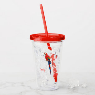 Scarlet macaw parrot cartoon illustration acrylic tumbler