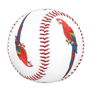 Scarlet macaw parrot cartoon illustration baseball