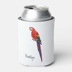 Scarlet macaw parrot cartoon illustration can cooler