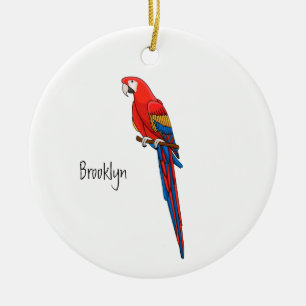 Scarlet macaw parrot cartoon illustration ceramic tree decoration