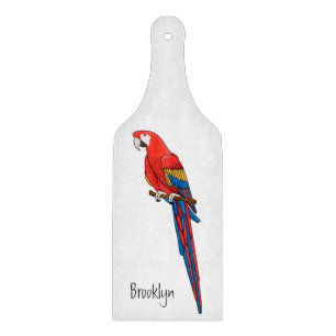 Scarlet macaw parrot cartoon illustration cutting board