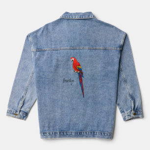 Scarlet macaw parrot cartoon illustration denim jacket