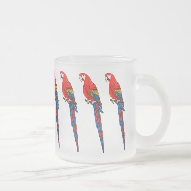 Scarlet macaw parrot cartoon illustration frosted glass coffee mug (Right)