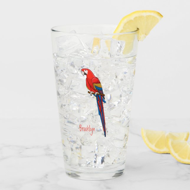 Scarlet macaw parrot cartoon illustration glass (Back Ice)