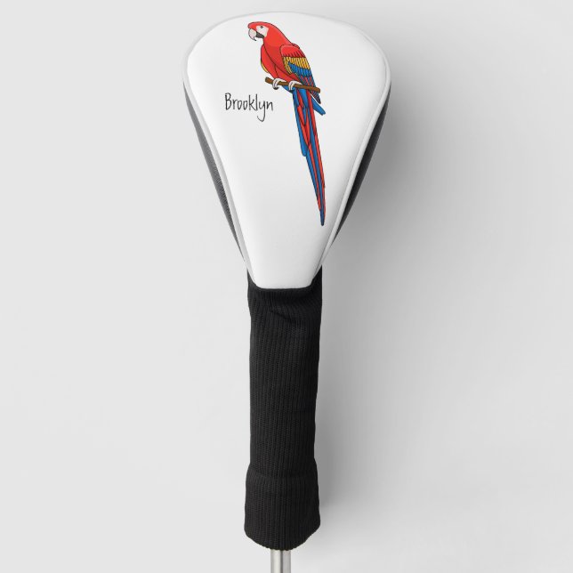 Scarlet macaw parrot cartoon illustration golf head cover (Front)