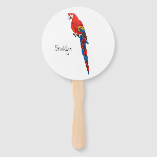 Scarlet macaw parrot cartoon illustration hand fan