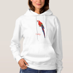 Scarlet macaw parrot cartoon illustration hoodie