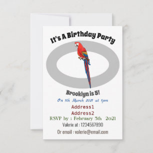 Scarlet macaw parrot cartoon illustration invitation