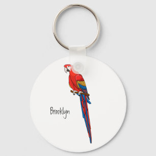 Scarlet macaw parrot cartoon illustration key ring