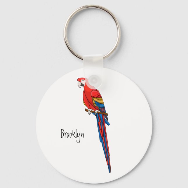 Scarlet macaw parrot cartoon illustration key ring (Front)