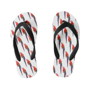 Scarlet macaw parrot cartoon illustration kid's flip flops