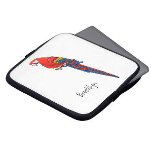 Scarlet macaw parrot cartoon illustration laptop sleeve