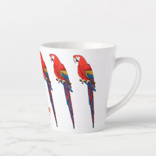 Scarlet macaw parrot cartoon illustration latte mug