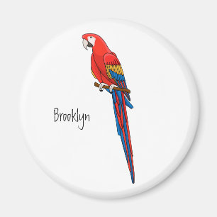 Scarlet macaw parrot cartoon illustration magnet