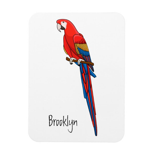 Scarlet macaw parrot cartoon illustration magnet (Vertical)