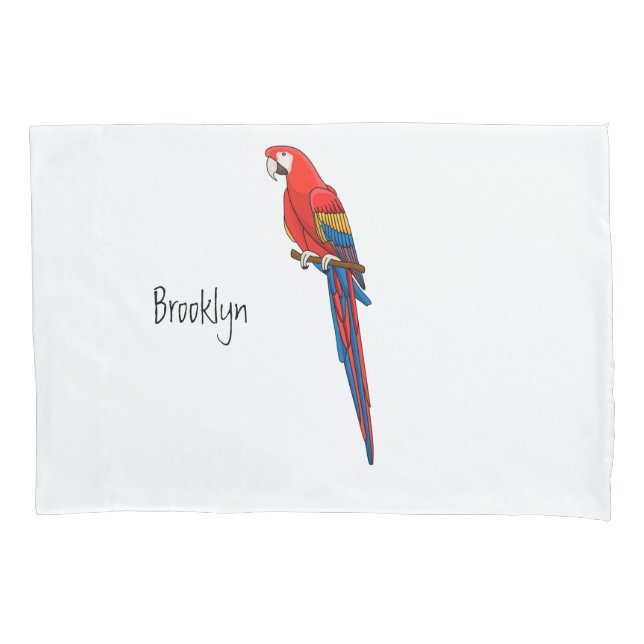 Scarlet macaw parrot cartoon illustration pillowcase (Front)