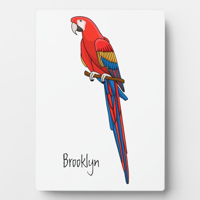 Scarlet macaw parrot cartoon illustration plaque (Front)