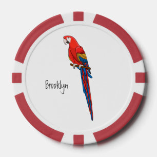Scarlet macaw parrot cartoon illustration poker chips