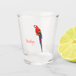 Scarlet macaw parrot cartoon illustration shot glass