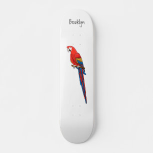 Scarlet macaw parrot cartoon illustration skateboard