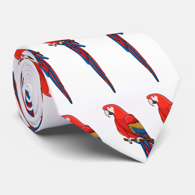 Scarlet macaw parrot cartoon illustration tie (Rolled)