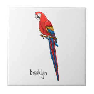 Scarlet macaw parrot cartoon illustration tile