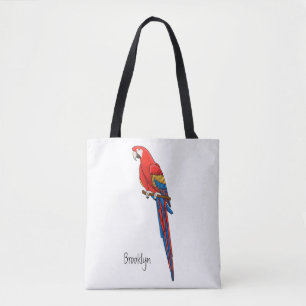 Scarlet macaw parrot cartoon illustration tote bag