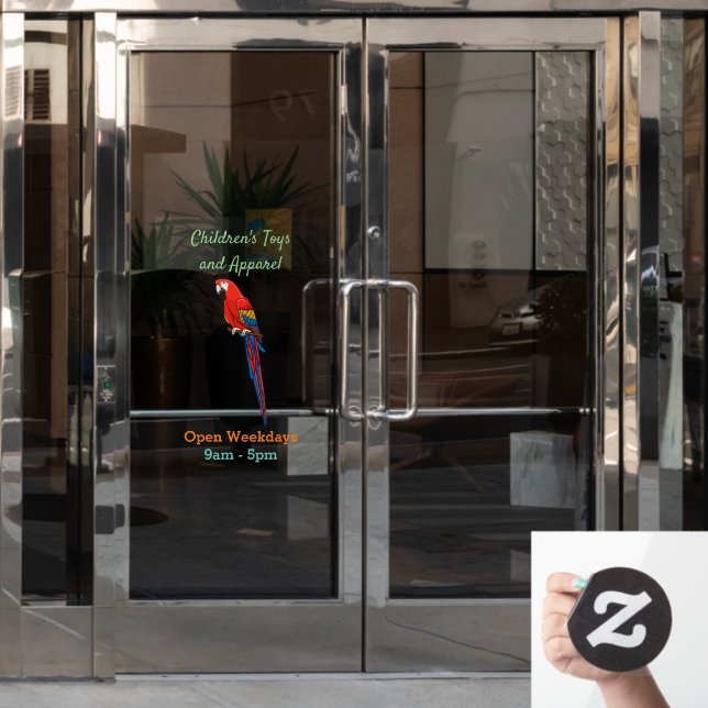 Scarlet macaw parrot cartoon illustration window cling (Office Door)