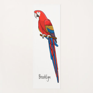 Scarlet macaw parrot cartoon illustration yoga mat