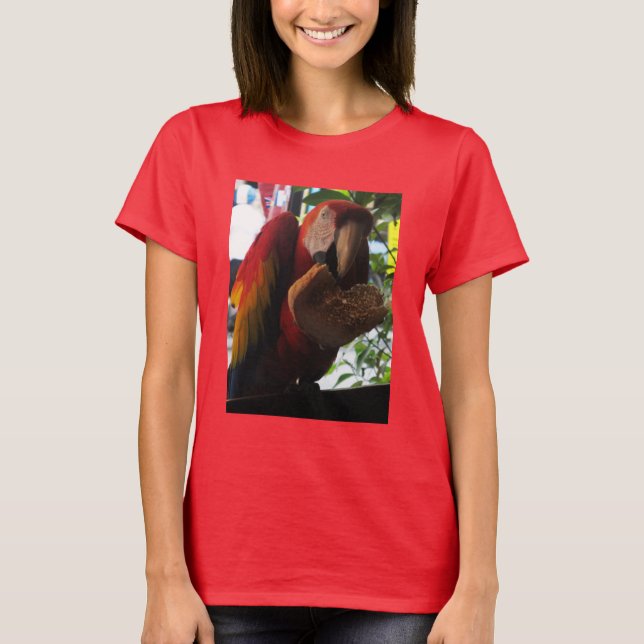 Scarlet Macaw Parrot Eating Toast T-Shirt (Front)