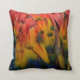Scarlet Macaw Parrot Feathers Textured Tropical Cushion