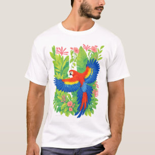 Scarlet Macaw Parrot tropical plants T-Shirt