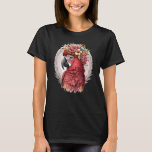 Scarlet Macaw Parrot Watercolor Bird Flower Crown  T-Shirt