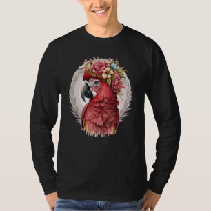 Scarlet Macaw Parrot Watercolor Bird Flower Crown T-Shirt