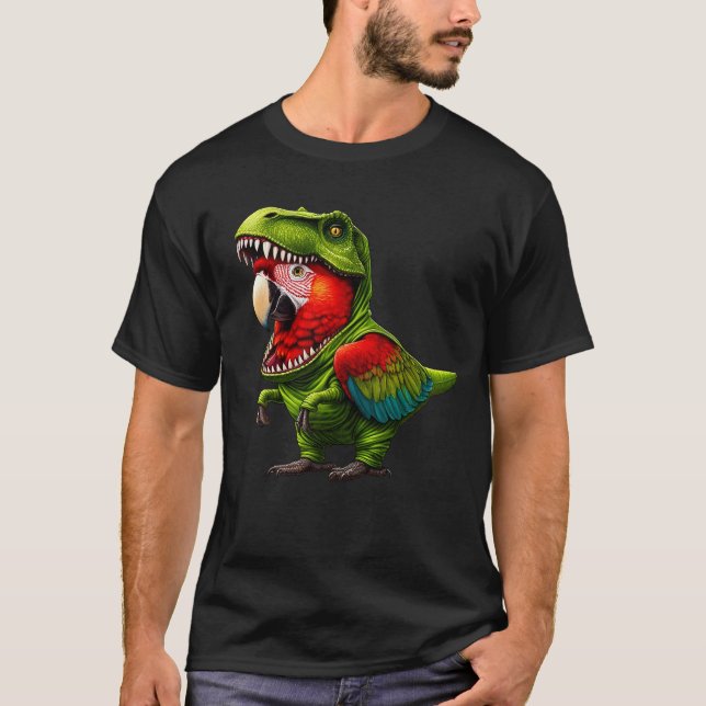 Scarlet Macaw Parrot Wearing Dinosaur Outfit T-Shirt (Front)