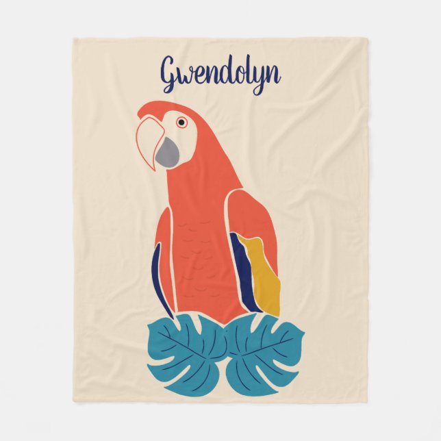 Scarlet Macaw Red Bird Personalised Fleece Blanket (Front)