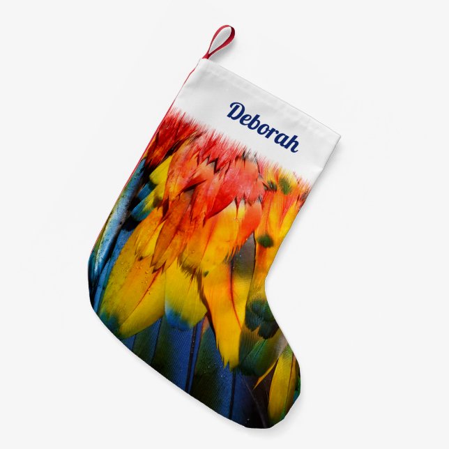 Scarlet Macaw Tropical Bird Personalised Small Christmas Stocking (Front (Hanging))
