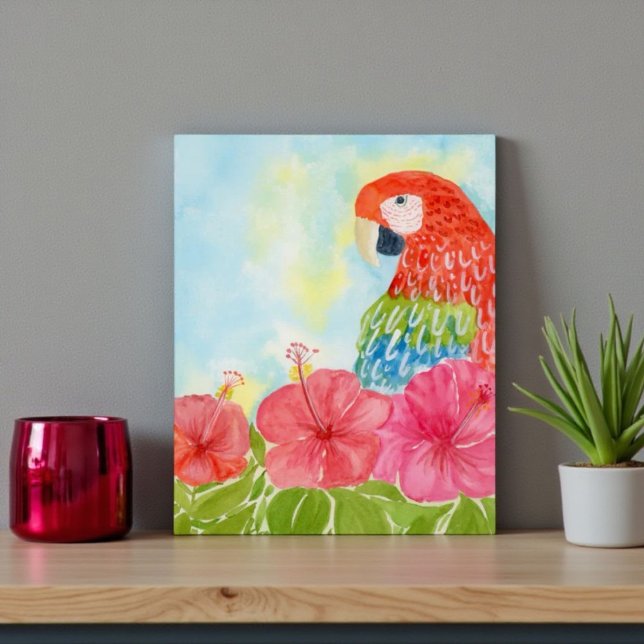 Scarlet Macaws and Pink Hibiscus Postcard (Creator Uploaded)