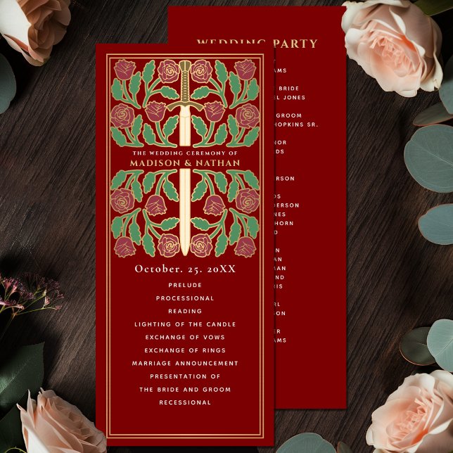 Scarlet Mediaeval Gold Floral Sword Royal Wedding Programme (Creator Uploaded)