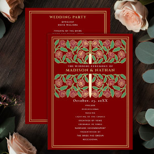 Scarlet Mediaeval Gold Floral Sword Royal Wedding Programme