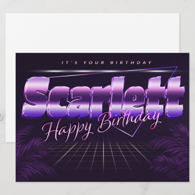 Scarlet Name first name lilac retro card birthday (Front/Back)