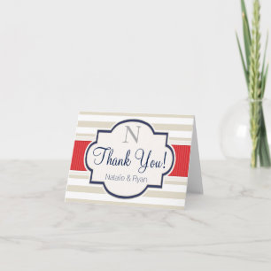 Scarlet, Navy, Eggshell Stripes Thank You Card