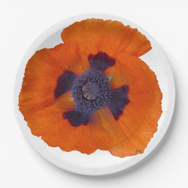 Scarlet Orange Poppy 1 Paper Plate (Front)