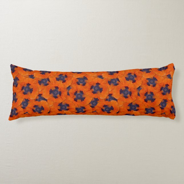 Scarlet Orange Poppy Seamless Pattern Body Cushion (Front)