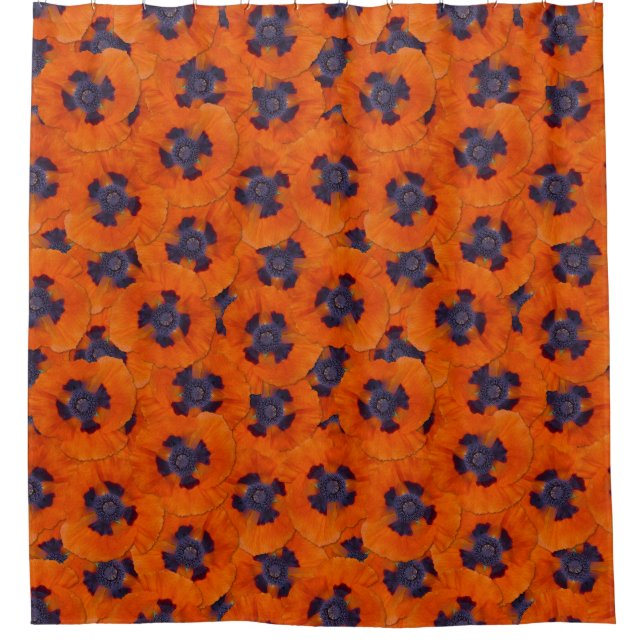 Scarlet Orange Poppy Seamless Pattern Shower Curtain (Front)