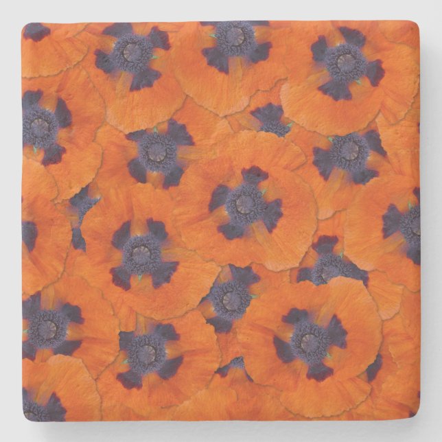Scarlet Orange Poppy Seamless Pattern Stone Coaster (Front)