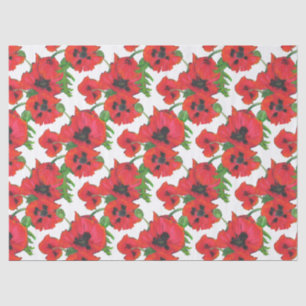 Scarlet Oriental Poppies Pattern on White Tissue Paper